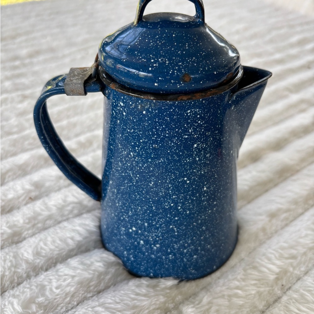 Blue Speckled Enamel Coffee Pot